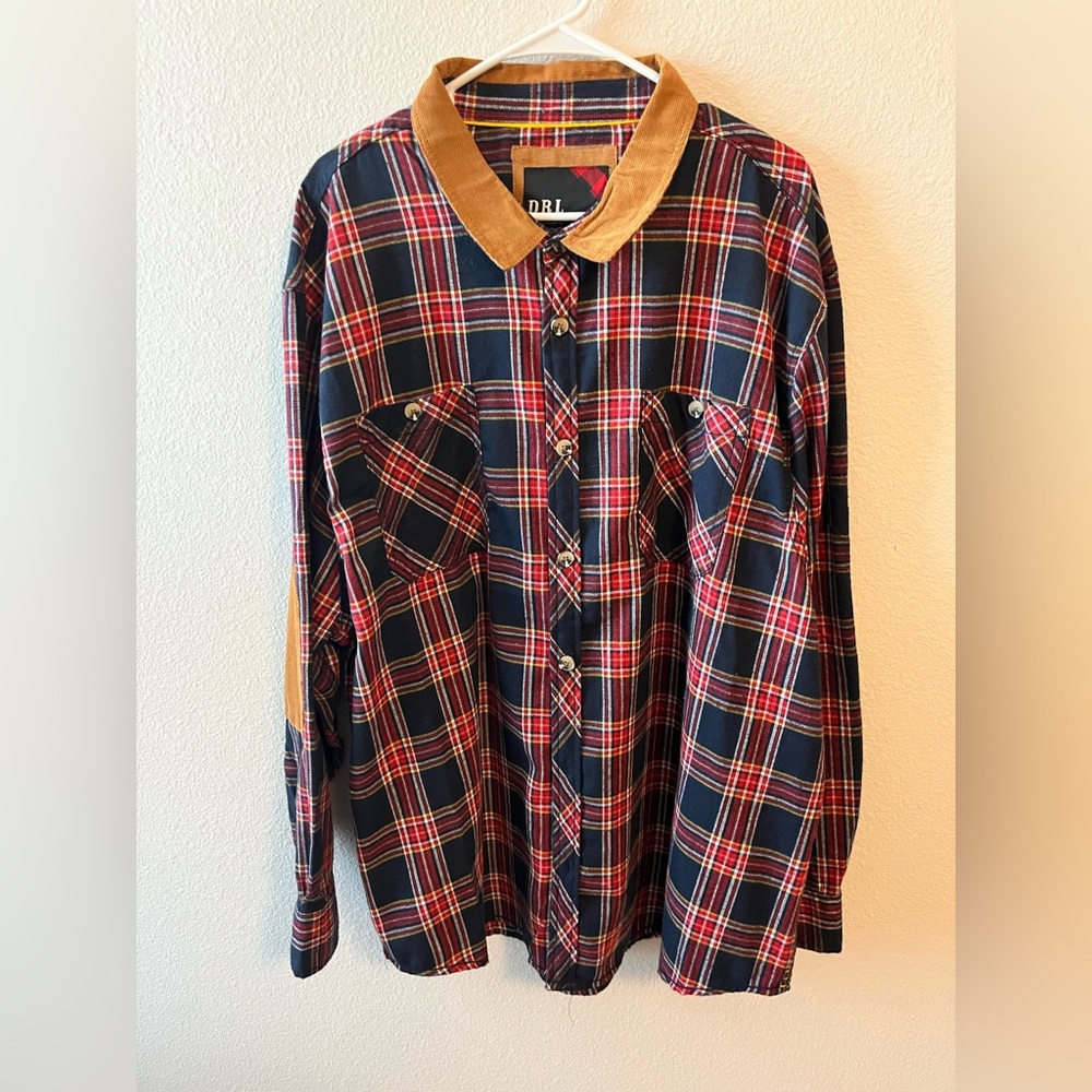 DRL 4X Navy, Red and Gold long sleeve button down.